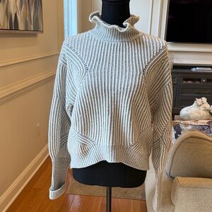 Veronica Beard Cream Ruffled Turtleneck Sweater